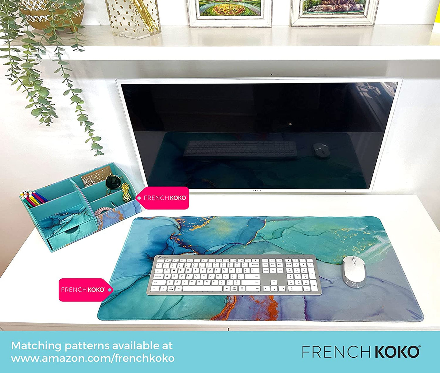 "Stylish Marble Teal XL Mouse Pad - Upgrade Your Workspace with This Chic Desk Mat - Perfect for Home, School, or Office - Ideal for Women and Girls"