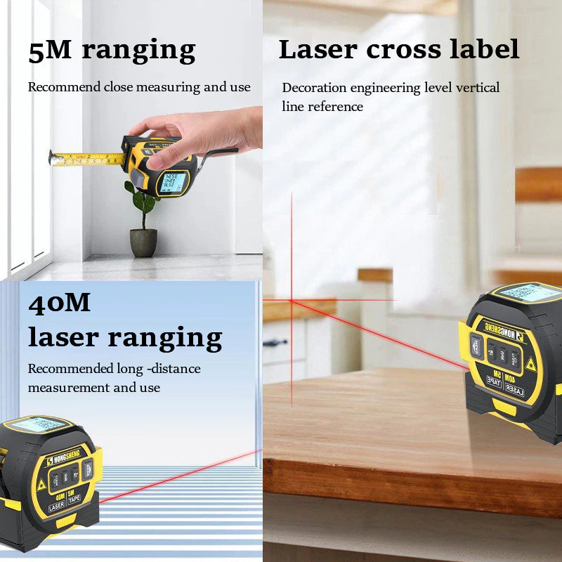 "Ultimate Laser Tape Measure: 3-In-1 Rangefinder, 5M Tape Measure, High-Precision Electronic Ruler for Intelligent Building Distance Measurement"