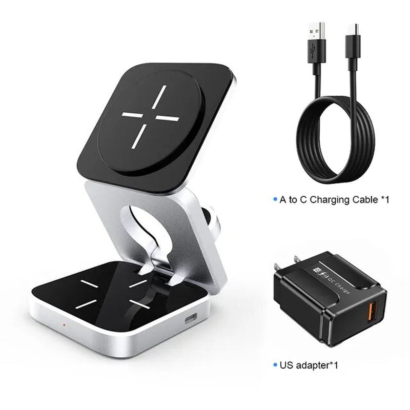 "Ultimate 3-In-1 Magnetic Wireless Charger Stand for Iphone 15/14/13 Pro/Max/Plus and Airpods 3/2 - Fast Charging Dock and Stylish Holder!"