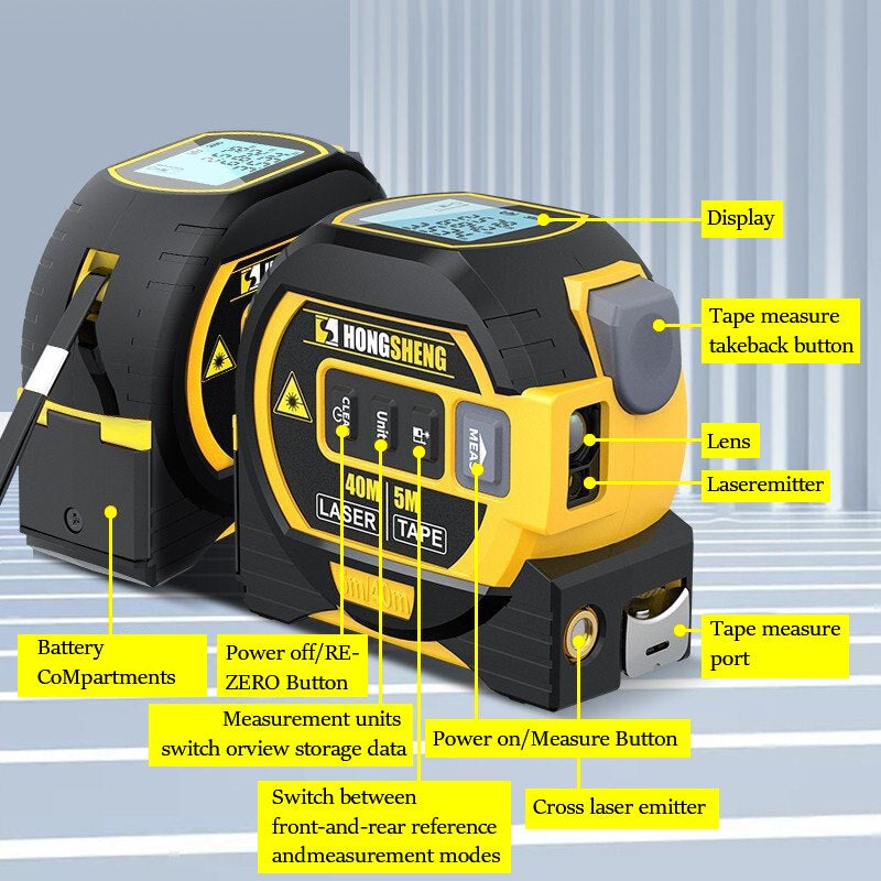 "Ultimate Laser Tape Measure: 3-In-1 Rangefinder, 5M Tape Measure, High-Precision Electronic Ruler for Intelligent Building Distance Measurement"