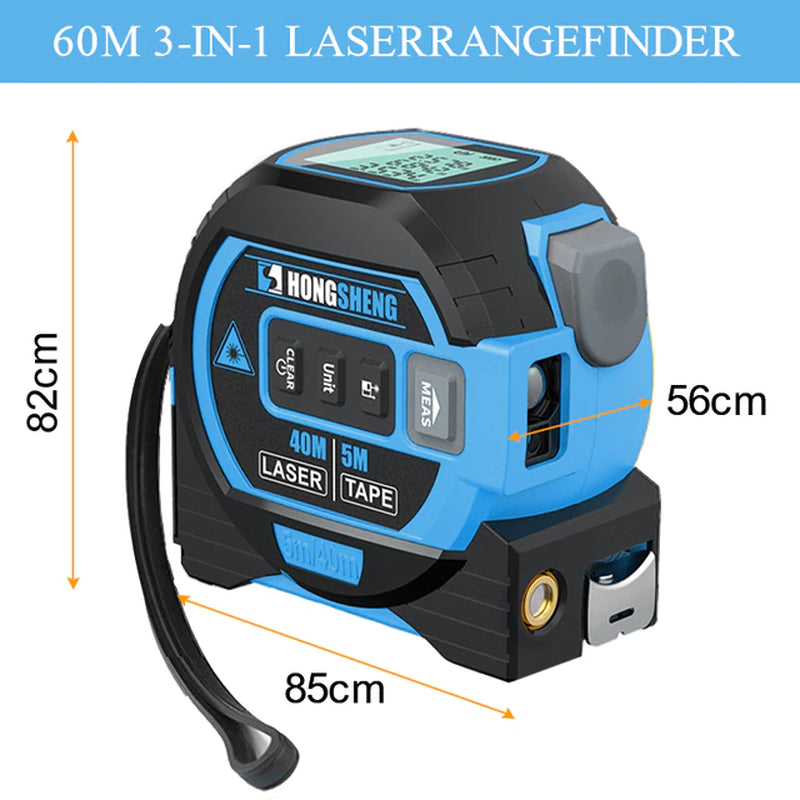 "Ultimate Laser Tape Measure: 3-In-1 Rangefinder, 5M Tape Measure, High-Precision Electronic Ruler for Intelligent Building Distance Measurement"